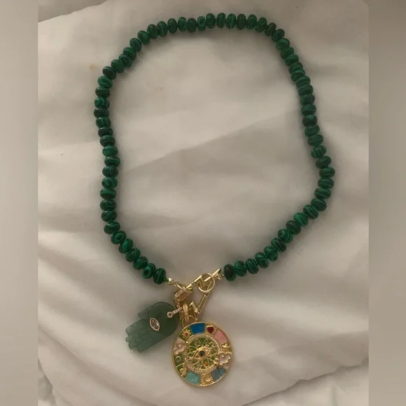 Marla Aaron Inspo Malachite Rondelle Strand w/ Hand Charm Zodiac Medallion NWT! - Picture 5 of 6
